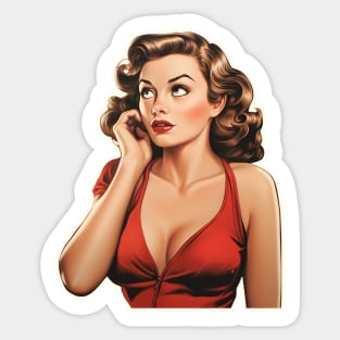 Pin up girl red lips retro comic Sticker